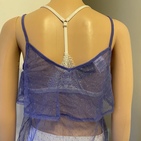 Vtg Y2K Sears Purple Lace Mesh Tank Top Boho Preppy Fairy Goth Whimsy Vamp Jrs M - Picture 6 of 8